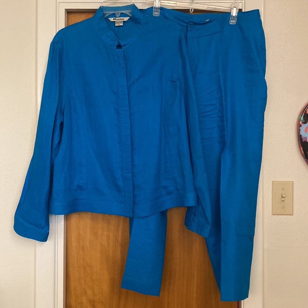 Nygard collection linen jacket suit set size 16 blue